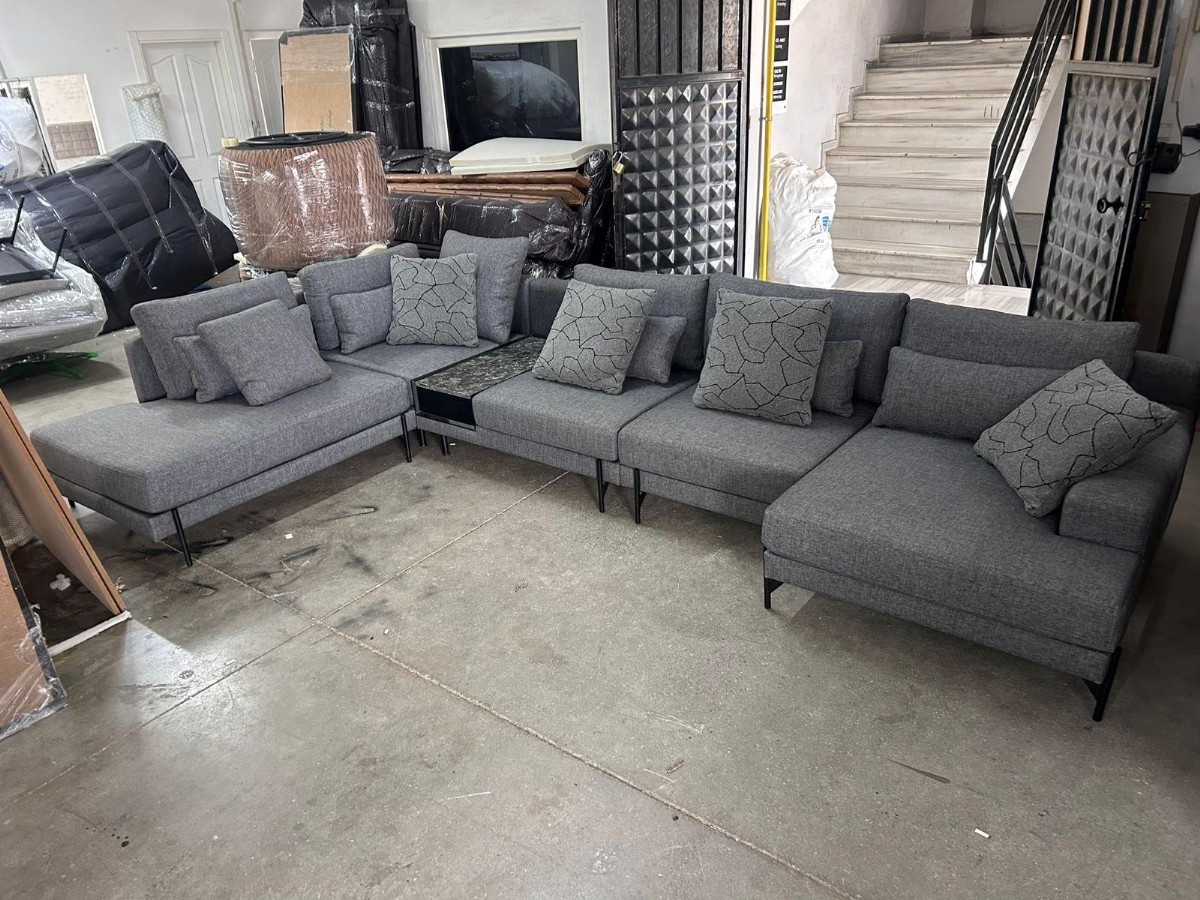 Modern Gri Köşe Koltuk Takımı U Şeklinde Özel İmalat